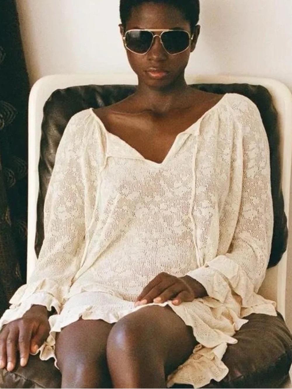NWT Zara Boho Cream Lace Crochet Coverup Dress Size Small - Picture 2 of 6